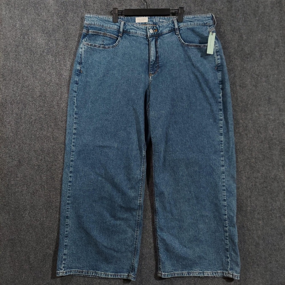 Pilcro Wide Leg Flare Jeans in Medium Blue Denim